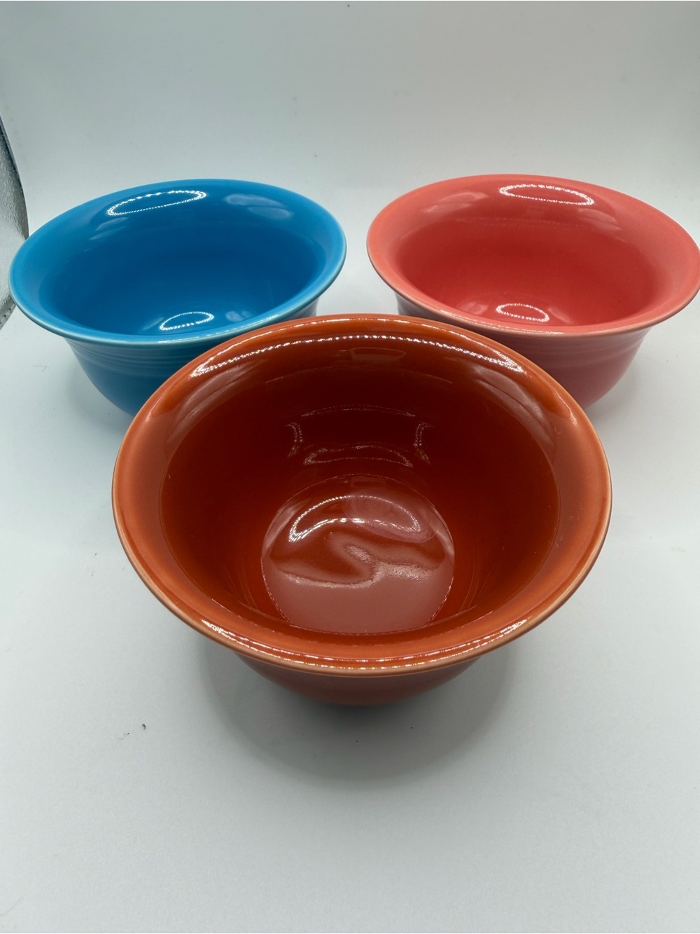 Set of 3 small Fiesta bowls 4” x 2.25 blue pink brown